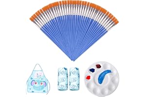 LYMOC 22 Pcs Paint Brushes Set, Include 20 Pcs Round Flat Small Paint Brushes,1 Pcs Tray Palettes,1 Pairs Aprons for Kids Craft Projects, Paint Party, Art Class Supplies