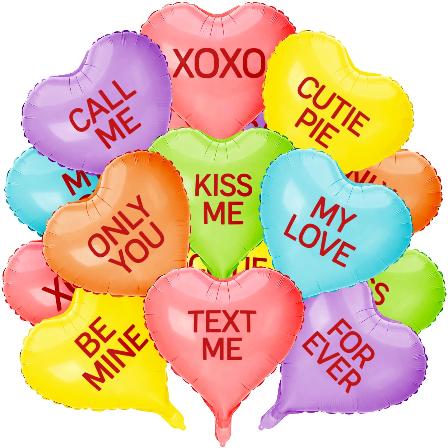Photo 1 of 18 Pcs Valentine's Day Decorations Heart Shaped Balloons, 18 Inch Colorful Foil Candy Heart Balloons XOXO LOVE BE MINE Conversation Heart Helium Balloon for Valentines Galentine's Day Party Decor