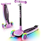 ZIFFY Light-Up Toddler Scooters for Kids 3-8, 3 Wheel Kids Scooter for Boy Girl 110lbs, 20 Dynamic LED Lights, 4 Adjustable Height Ride-on Kick Scooter, Lean-to-Steer Anti-Slip Wide Deck by JOVA