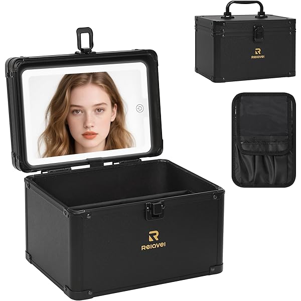 Amazon.com: Belle&rose makeup travel bag with light up mirror, Cosmetics  Train Case with Removeable LED Lighted Mirror Rechargeable 3 Color Lights  Adjustable Brightness (Large,Pink) :
