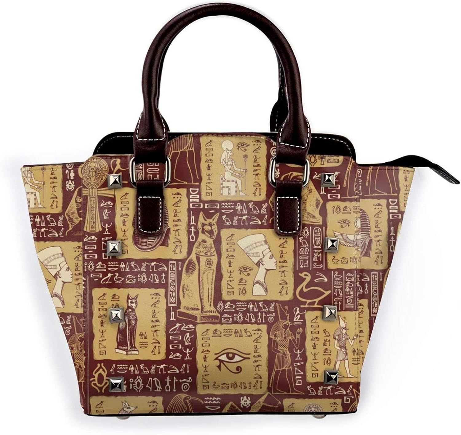 pattern on ancient egypt studded handbag Rivet Shoulder leather Bags