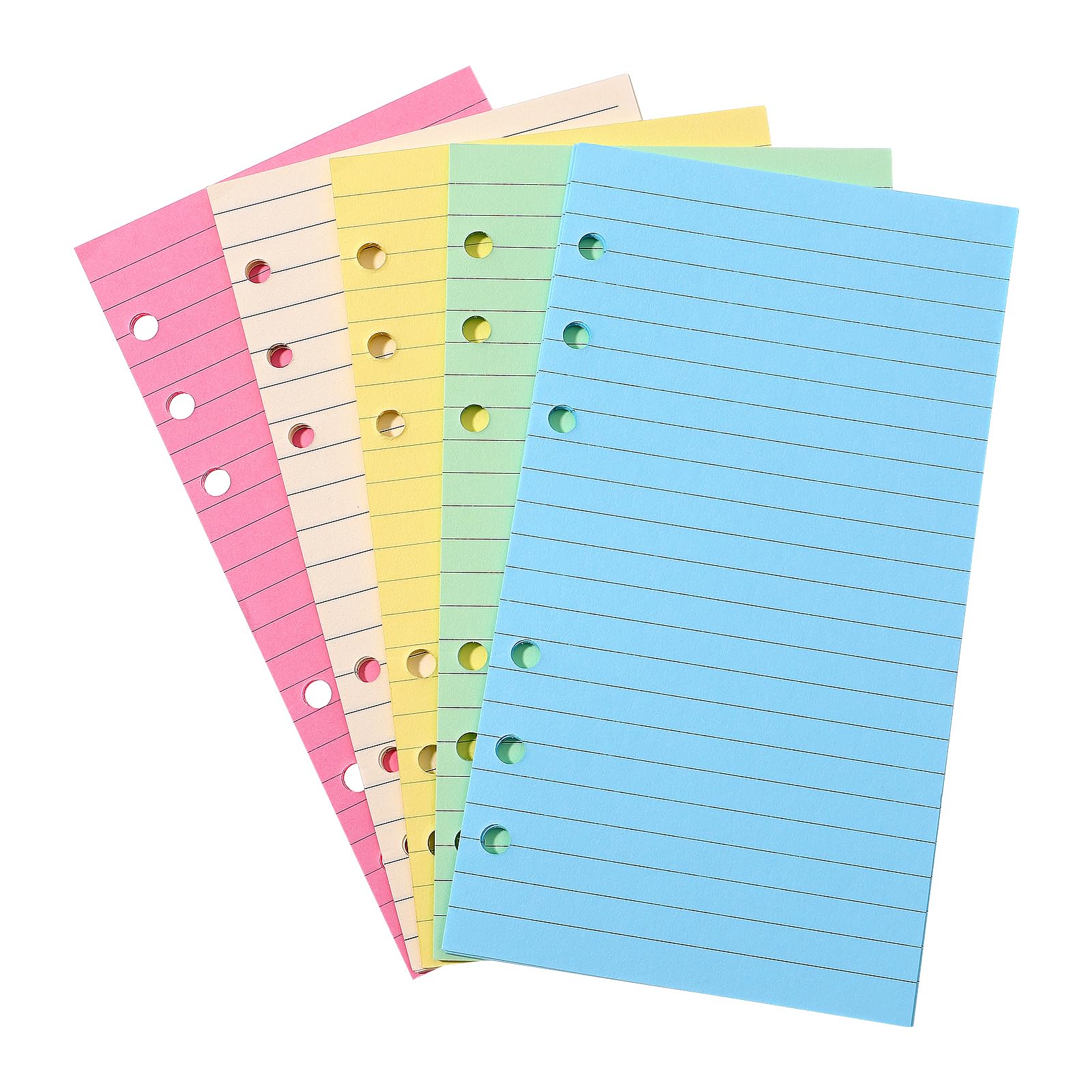 NUOBESTY Colorful 6-Holes Loose Leaf Papers Punched Lined Fillers for A6 Notebook Planner Inserts (50 Pages)