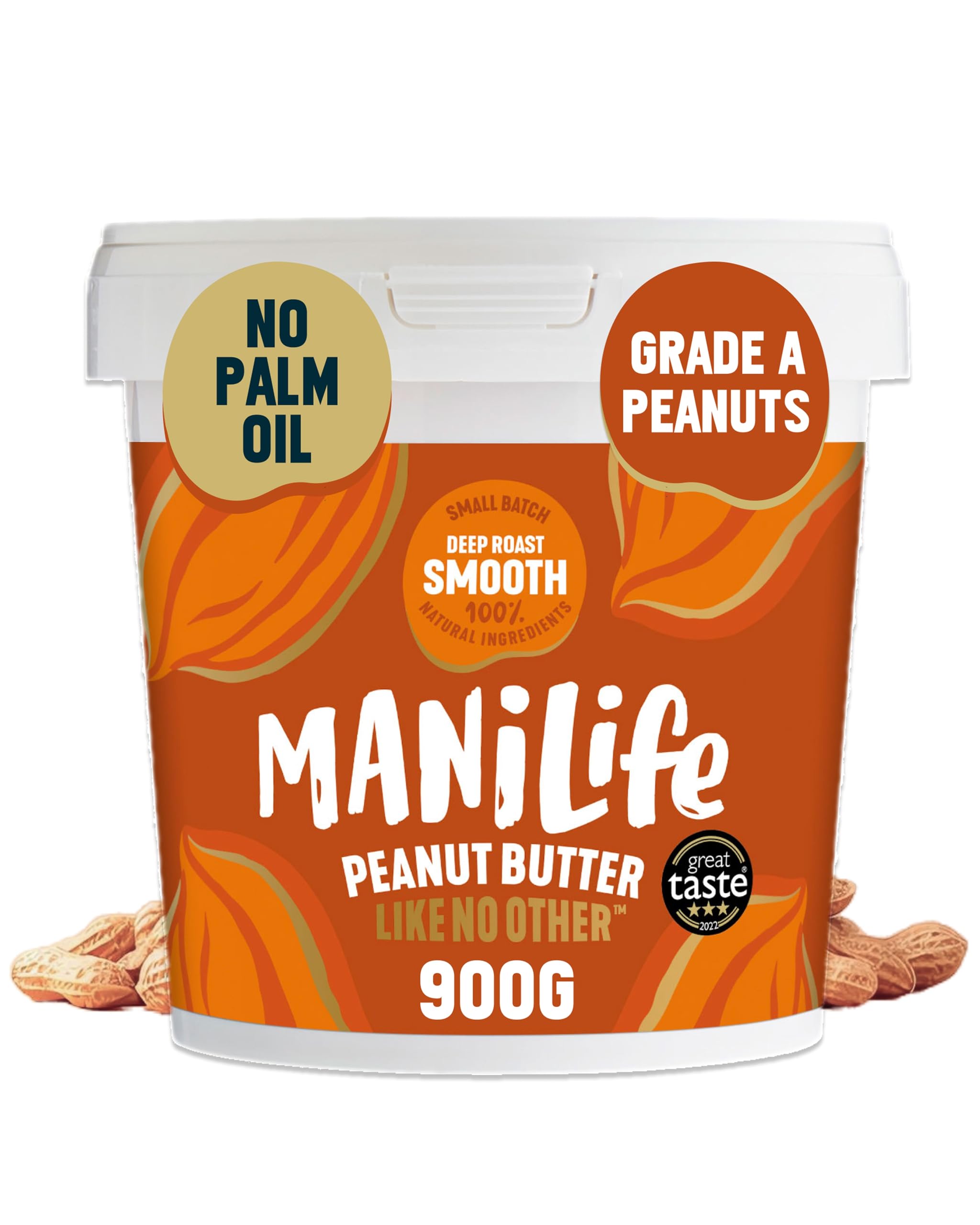 ManiLife Creamy Erdnussbutter 900g, Deep Roast | Protein, Ohne Zuckerzusatz & Ohne Palmöl | Peanut Butter aus Single Origin Argentinischen Erdnüssen Hergestellt (Verpackung Kann Variieren)
