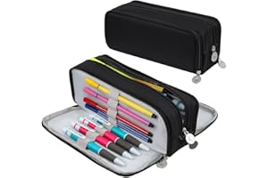 Chelory Big Capacity Pencil Case Large Storage Pencil Bag Pouch Marker 3 Compartment Stationery Pen Cases Holder for Adults Office Organizer Gifts