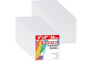 BAKEYBA Mini Canvas Boards for Painting 36 Pack, 4x4 Inch Canvas Panels, 100% Cotton White Blank Art Supplies for Acrylics Oil Watercolor Tempera Paints