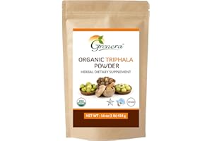 Grenera Organic Triphala Powder 1 lb (16 Ounce) 454 Grams - Made with Organic Amalaki, Organic Bibhitaki, Organic Haritaki Fruit - USDA Organic, Vegan, Kosher Certified