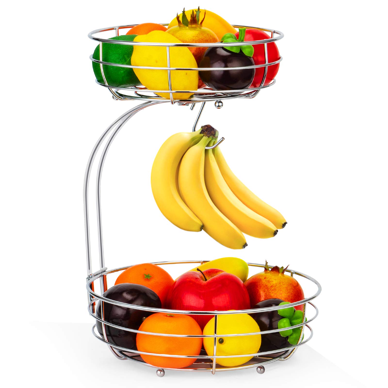Lekind Fruit Bowls 2 Tier Fruit Basket Fruit Rack Veg Rack - Silver