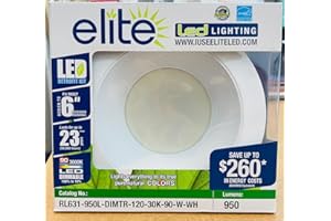 ELITE LIGHTING Elite RL631 6" LED Baffle Retrofit Kit, 950 Lumens (White, 3000K)