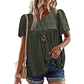 Falechay Womens Summer Tops Crewneck Short Sleeve Shirts Casual Chiffon Blouses Flowy Lace Hem Boho Clothing Trendy 2026