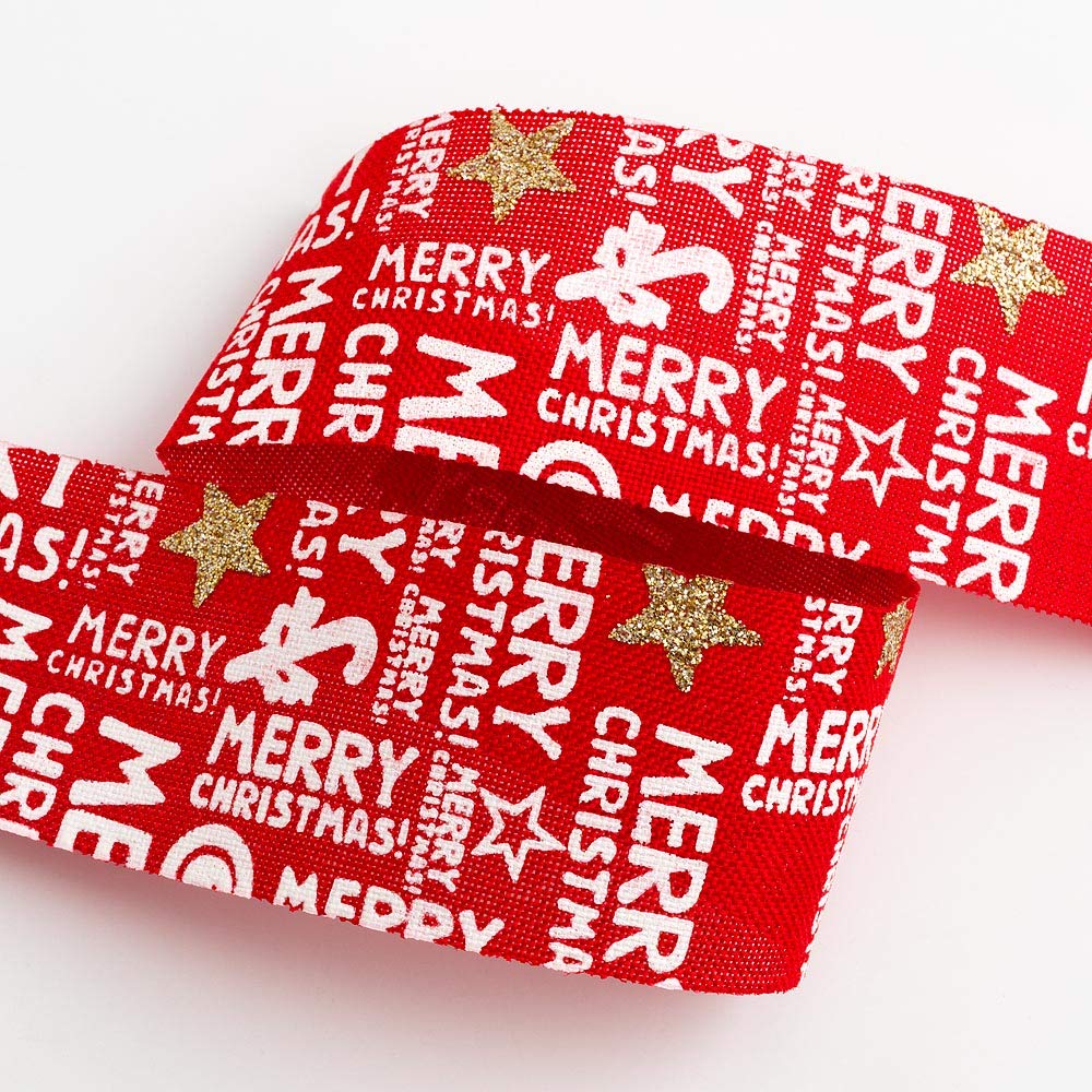 Italian Options Merry Christmas Red Hessian Ribbon, Jute Christmas Ribbon for Crafts, Gift Wrapping Accessories, Wreath Making Supplies, Tree Decorations, Red, 38 mm x 10 Metre Roll