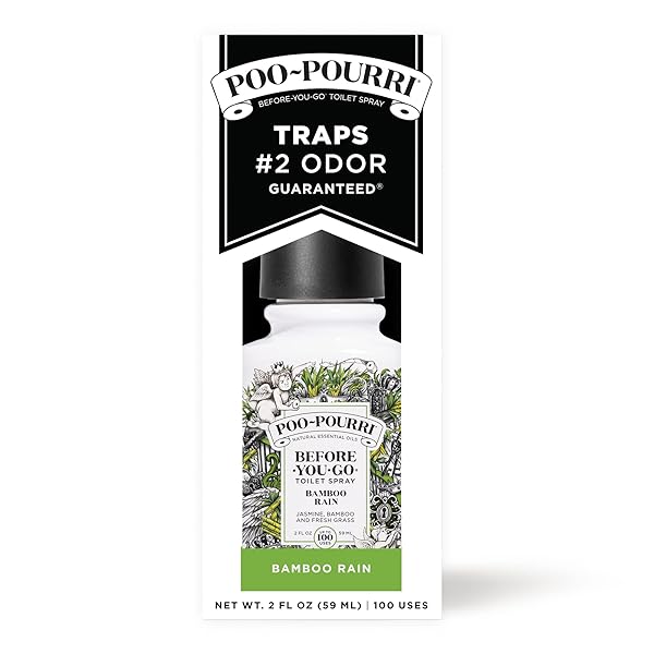 POO-POURRI BEFORE-YOU-GO TOILET SPRAY, BAMBOO RAIN, 2 FL OZ, UP TO 100 USES, BATHROOM ODOR DEODORIZER WITH ESSENTIAL OILS FOR HOME OR WORK, TRAVEL ESSENTIALS, TSA APPROVED SIZE, BAMBOO & FRESH GRASS
