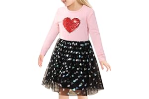 TAGYUM Toddler Girl Tulle Tutu Dresses Color-Changing Sequins Winter Long Sleeve Party Holiday Dress for Little Girls