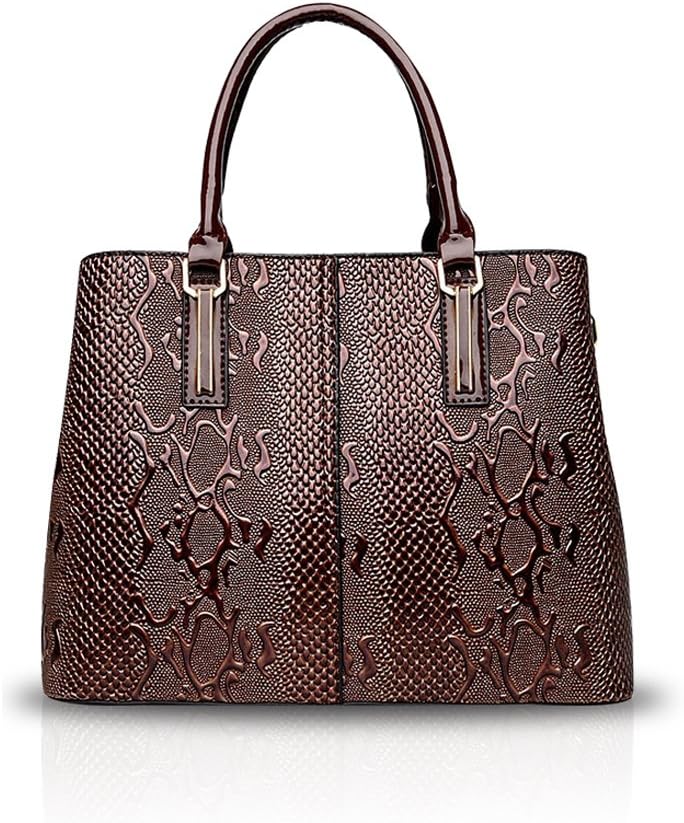 NICOLE&DORIS Fashion Women Crossbody Bag Tote Handbag Shoulder Bag Ladies Messenger Patent PU Leather Brown