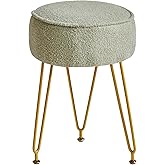IBUYKE Teddy Velvet Round Footrest Stool Ottoman, Makeup Vanity Stool Side Table, Velvet Dressing Table Seat, Pouf Couch Stool, for Living Room Bedroom, Light Green WBD009D