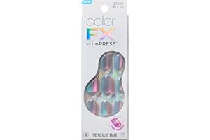 KISS imPRESS No Glue Mani Press On Nails, Color FX, 'Fly Up', Silver, Short Size, Oval Shape, Includes 30 Nails, Prep Pad, Instructions Sheet, 1 Manicure Stick, 1 Mini File