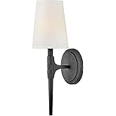 Hinkley Beaumont 4460BK Medium Single Light Wall Sconce, Invisimount, Hammered Details, Black w/White Linen Shade