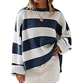 ZESICA Women's 2026 Fall Long Sleeve Oversized Striped Color Block Comfy Loose Crew Neck Knitted Pullover Sweater