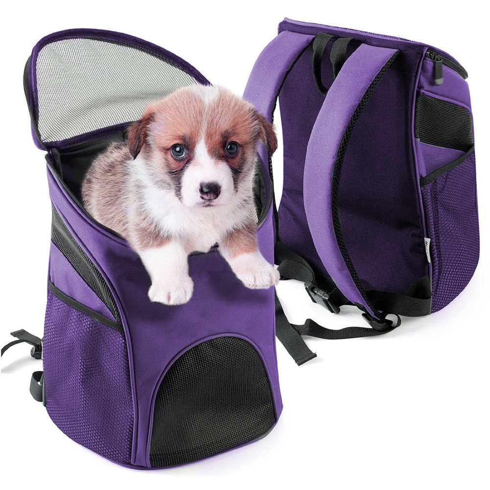 Multi-use Breathable Pet Backpack Cats and Dogs Pet bag Carrier Portable Mesh Pup Travel Dog House Airline Approved Hold Pet up to 10 lb (Purple)