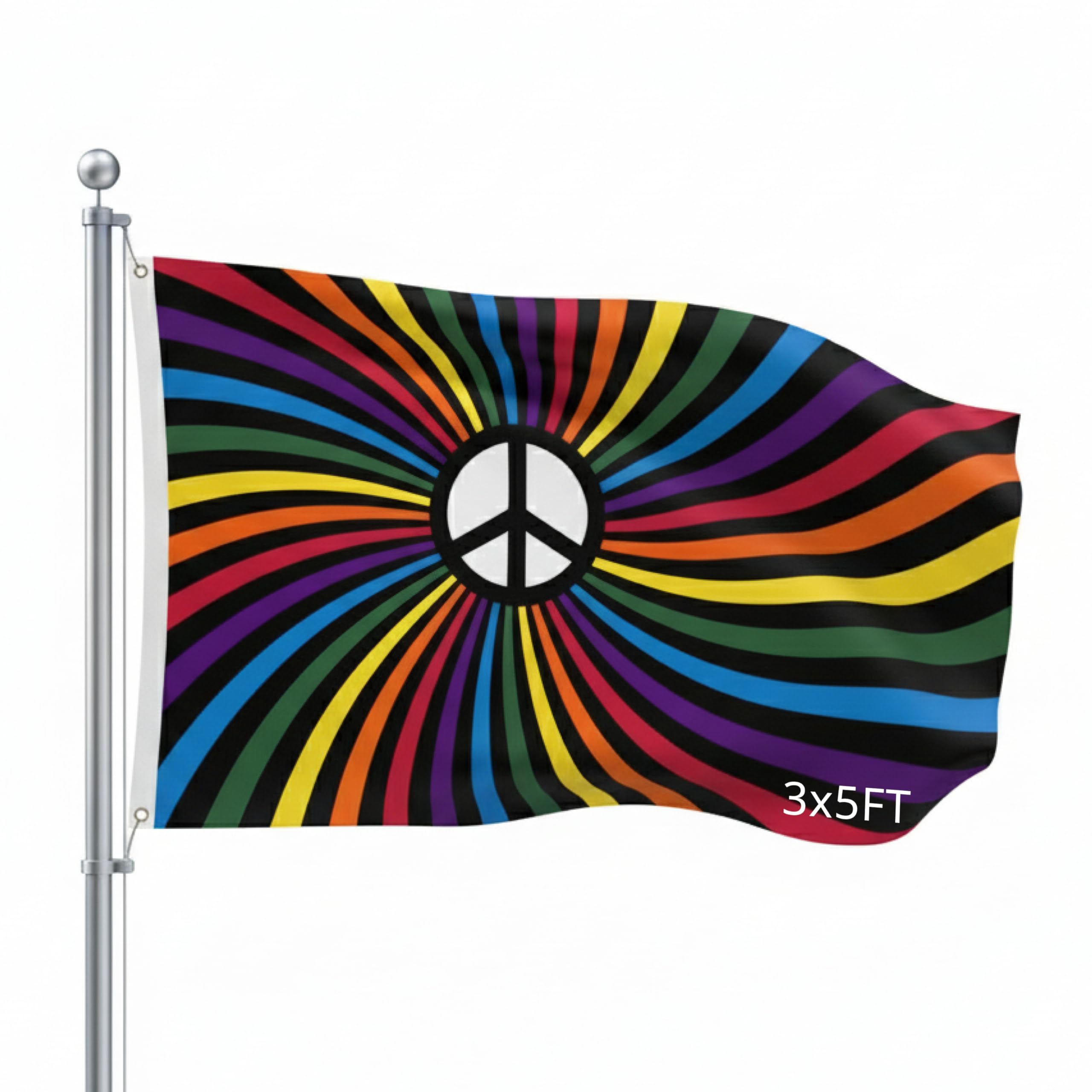 Outdoor Flag - Large 3' x 5', Weather-Resistant Polyester Peace Rainbow — image 1