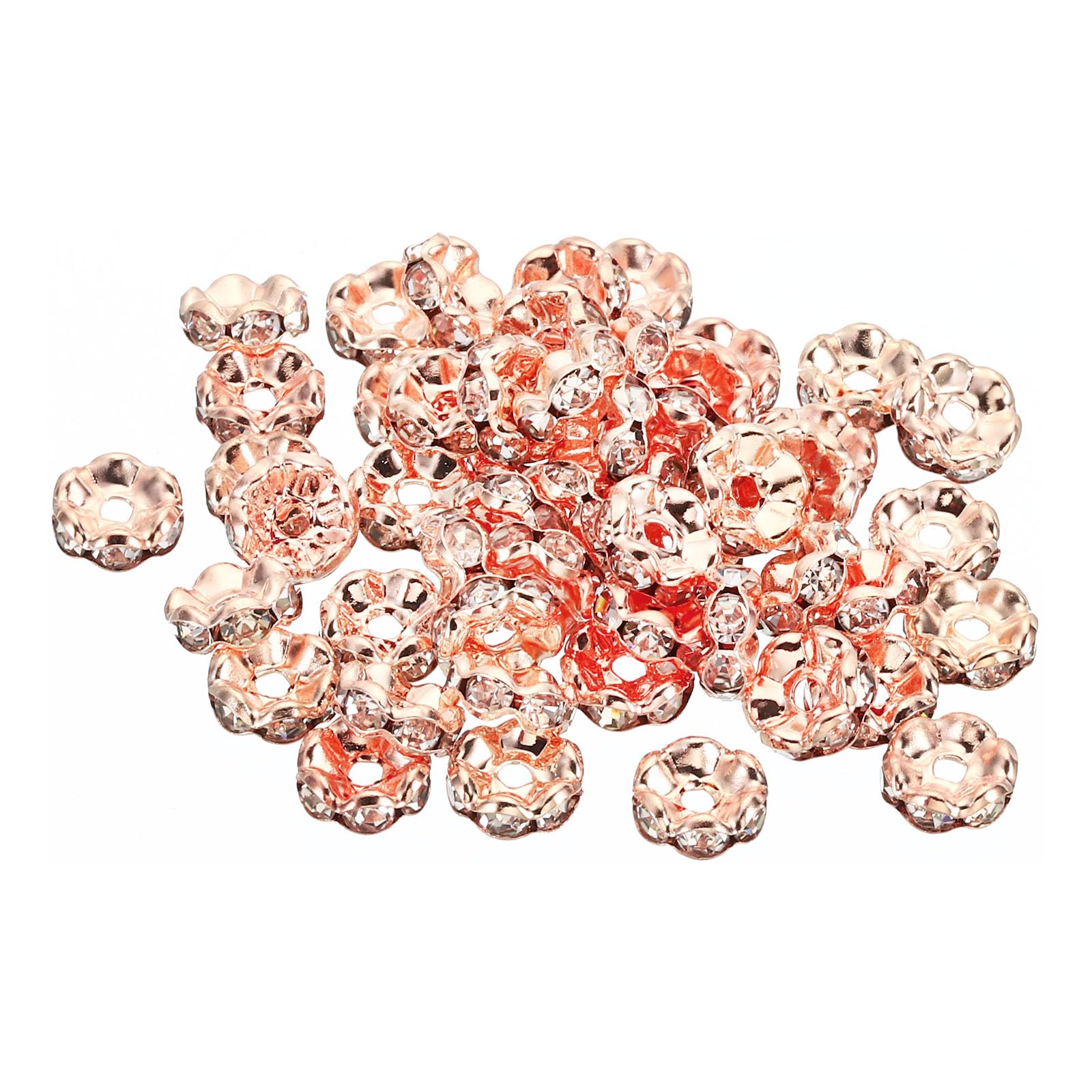 PATIKIL 8mm Spacer Beads, 100pcs Bead Spacers Rondelle Spacer Beads Rhinestone Small Round Bulk Glass Beads Wave for Making DIY, Rose Gold