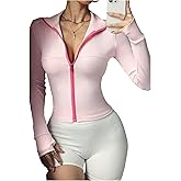 SOLY HUX Women's Zip Up Workout Jacket Running Yoga Long Sleeve Fitted Jackets Active Tops with Thumb Holes