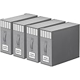 StorageTastic 4 Pack Bed Sheet Closet Organizers and Storage,Sturdy Foldable Storage Containers with Window and Label,Storage and Organization for Bedding Sheets,Duvet Covers,Blankets (Grey)