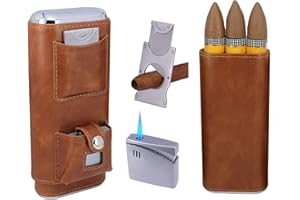 AMANCY Deluxe Portable 3 Holder Cigar Case Set With Lighter and Cutter Great Gift Kit