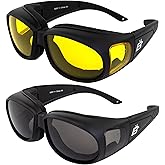 Birdz Eyewear Swallow Foam Padded Motorcycle Riding Glasses 2 Pairs Black Frame Smoke/Yellow Lens