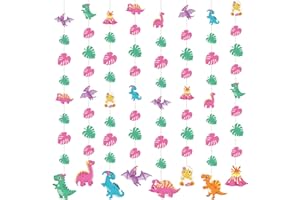 Sinload 8 Pieces Girls Dinosaur Party Decorations Pink Dinosaur Garlands Watercolor Dino Paper Cutouts Hanging Banner Decor for Girls Dinosaur Birthday Theme Baby Shower Wedding Party Supplies