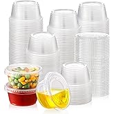 AOZITA 60 Sets - 2 oz Jello Shot Cups, Portion Cups With Lids, Small Plastic Containers with Lids, Airtight and Stackable Sou