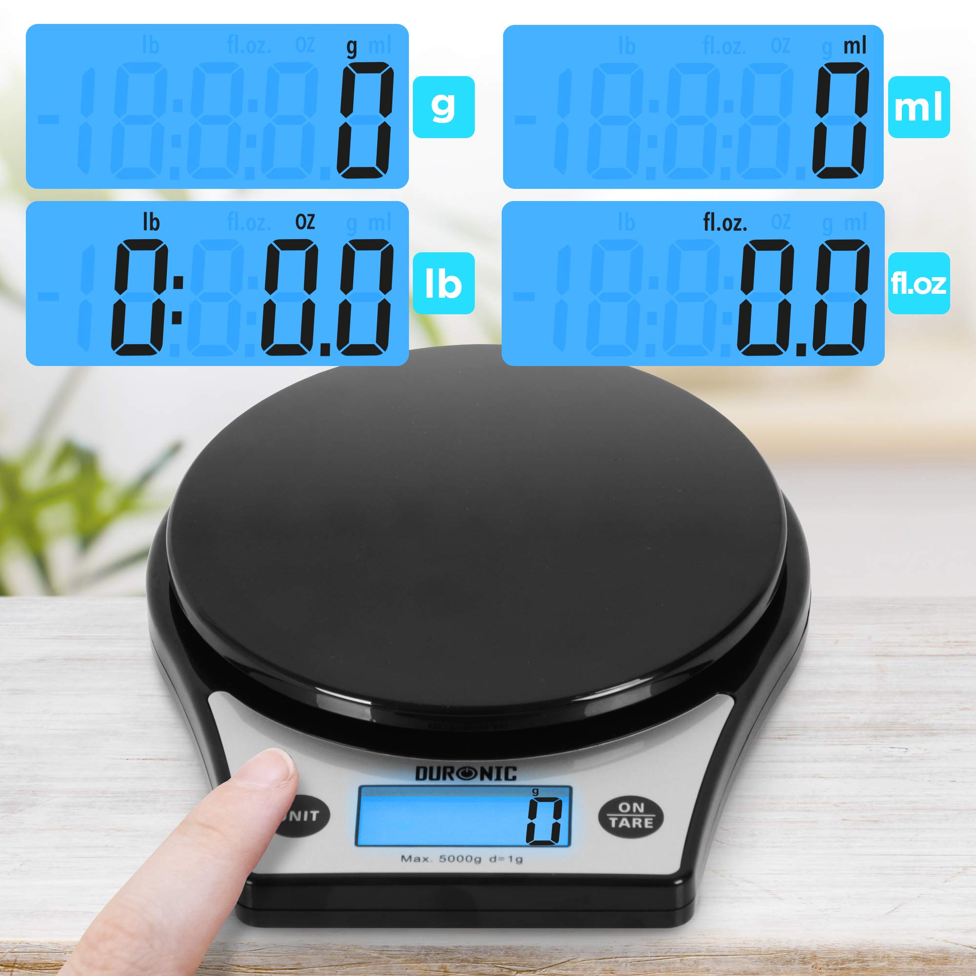Duronic Digital Kitchen Scales KS6000 BK/CR Electronic Kitchen Scale with Bowl Measuring Weighing Scale Baking Scale for Cooking Baking Postal Pet Food Measurement Baker Weight Scale, Tare LCD Display