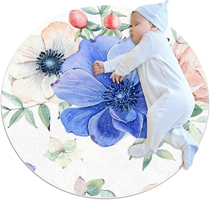 Amazon エリアラグ軽量 春の青い白の美しい花 フロアマットソフトカーペット直径31 5インチホームリビングダイニングルームベッドルーム Rupperttextile ラグ カーペット