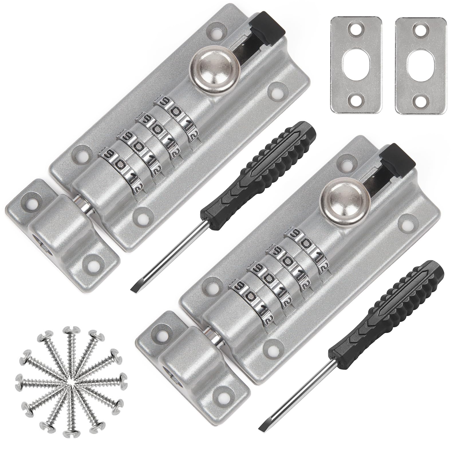 Weielt Digit Combination Locking Bolt, 4 Digit Sliding Lockable 120mm Stainless Steel Silded Garden Heavy Duty Gate Latch for Wooden Gates, Gate Door Bolt Lock with Anti-Tamper Screws (Silver 2Pack)