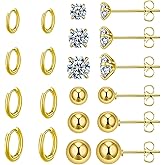 KANOUE Surgical Steel Earrings Sets for Multiple Piercing Lightweight Small Huggie Hoop Earrings CZ Stud Earrings for Women Trendy Cartilage Hypoallergenic