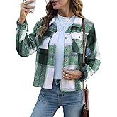 HWOKEFEIYU Fall Flannels for Women Cropped Shacket Jacket Plaid Long Sleeve Button Down Shirt 2025 Coat Tops