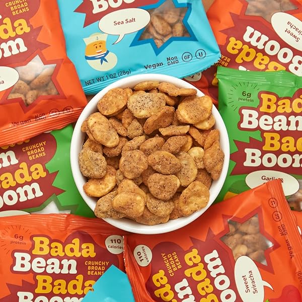 ENLIGHTENED BADA BEAN BADA BOOM ROASTED FAVA BEANS, DRIED BROAD BEANS – 110 CALORIES, 4G FIBER, 6G PLANT-BASED PROTEIN, GLUTEN-FREE, VEGAN, PLANT BASED SNACKS – 1 OUNCE (PACK OF 24)