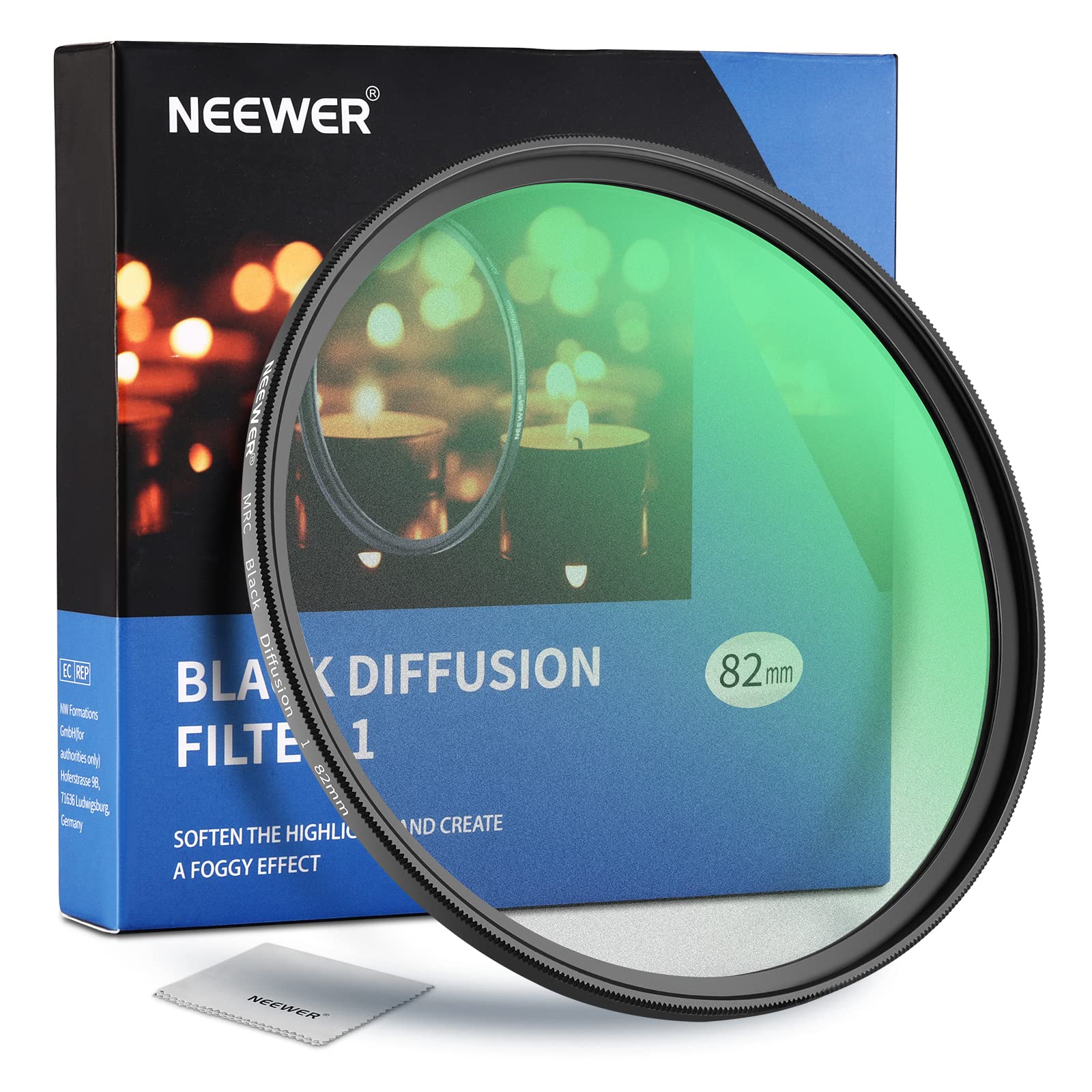 NEEWER 82mm Black Diffusion 1 Filter Dreamy Cinematic Effect Filter Ultra Slim Water Repellent Scratch Resistant HD Optical Glass, 30 Layers Nano Coatings for Video/Vlog/Portrait Photography