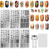 EVERJOYCRAFT 6 Sheets Nail Stamping Plate Vintage Western Nail Art Stamp | Stainless Steel Western Cowboy Elements Nails Stencils with Stamper and Scraper for Women DIY Design Manicure