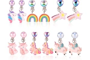 6 Pairs Colorful Clip On Drop Earrings, Resin Clip On Earrings Non-Pierced Princess Clip On Earrings for Dress Up Princess Je