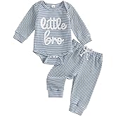 Newborn Infant Baby Boy Clothes Little Bro Embroidery Waffle Cotton Long Sleeve Romper Pants Fall Winter Outfits