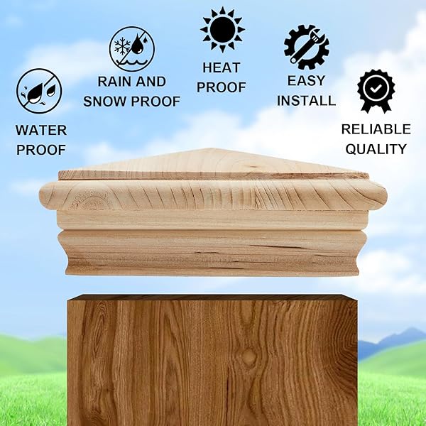 GEETERY 8 PCS 4 X 4 WOOD NEWEL POST CAP FENCE POST CAP FOR FENCE TOPPER TOP RESISTANT DECKING CAPS FOR OUTDOOR FENCES, MAILBOXES AND DECKS (CEDAR WOOD)