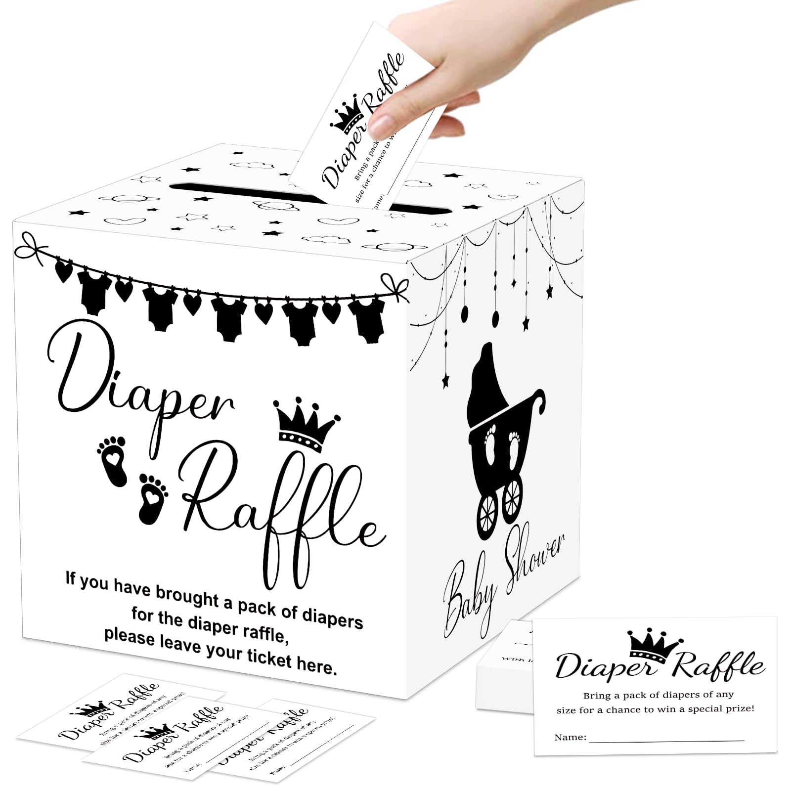 JCTHKUKU 50 Diaper Raffle Tickets with Box for Baby Shower Game, White ...