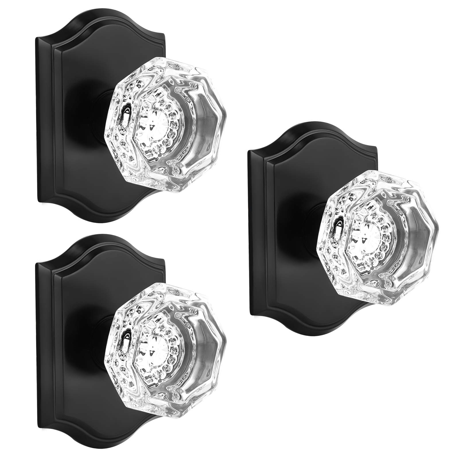 3 Pack Crystal Door Knobs with Matte Black Arched