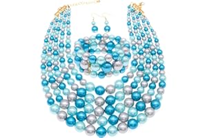 WE WE Faux Pearl Necklace Set - Multi Strand, Bib, Earrings & Bracelet - 1920s Costume Jewelry