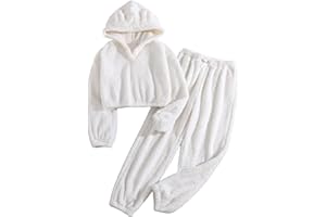 SOLY HUX Girl's Bear Ear Fuzzy Drop Shoulder Hoodie Sweatshirt with Sweatpants Two Piece Outfit