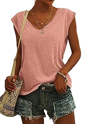 AUSELILY Womens Cap Sleeve T-Shirt Casual Loose Fit