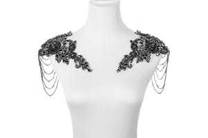 AMUSEDIY Black Pair Beaded Rhinestones Applique Embellishment for Clothes,Epaulettes Shoulder Patches Sew-on Diamond Sequin Applique for Wedding Dress DIY Accessories