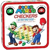 Super Mario Checkers & Tic-Tac-Toe Collector's Game Set | Featuring Super Mario Bros - Mario & Luigi | Collectible Checkers a