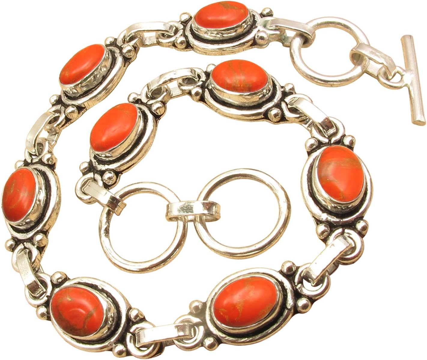 ShantiInternational Original Orange Copper Turquoise Bracelet ! 925 Sterling Silver Plated Affordable Wedding Jewelry