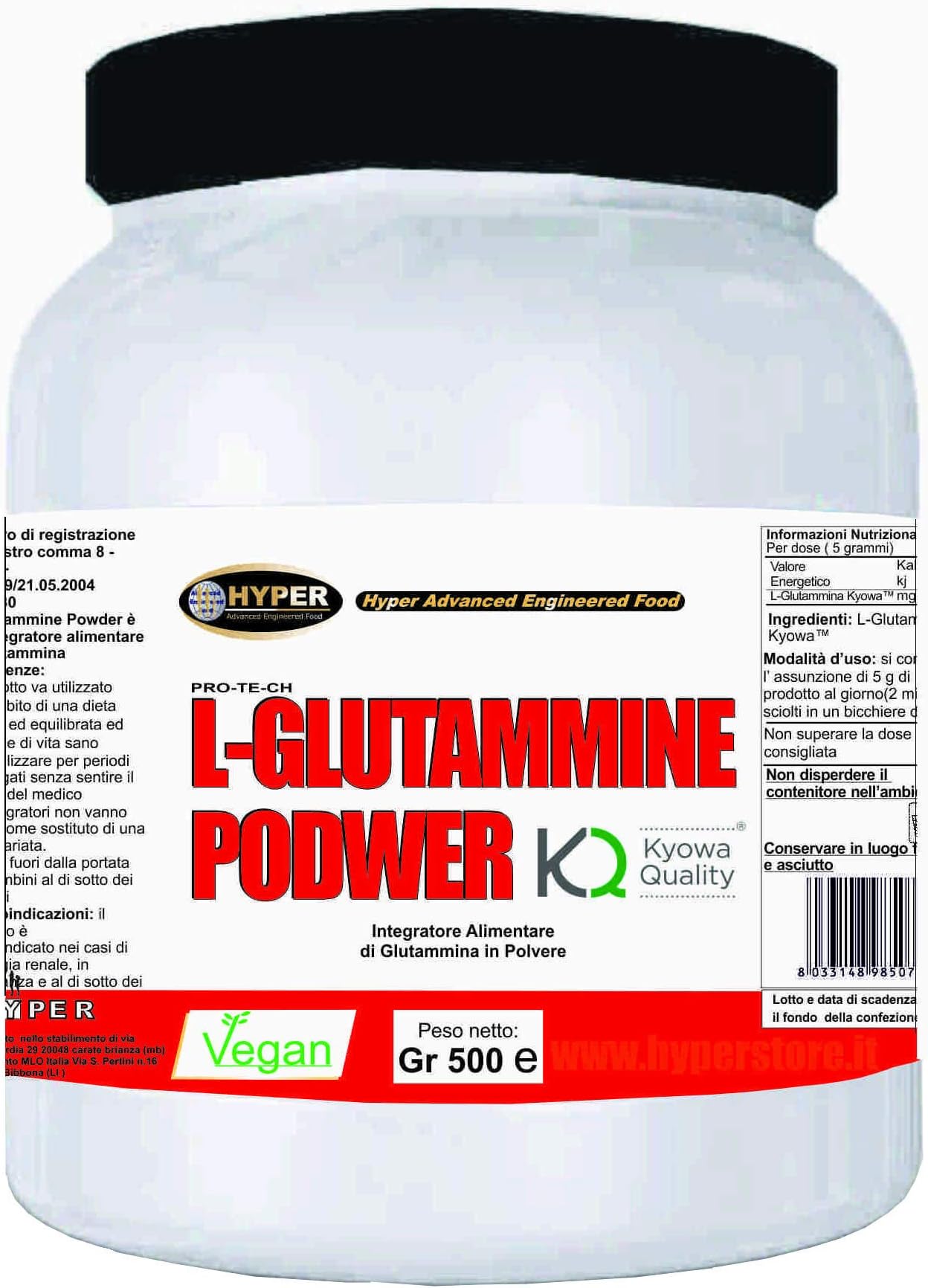 Glutamine in Powder Form | 250 gr | L-Glutamine - Food Supplement Based on Pura L-Glutamine Kyowa Quality ™ | Promotes Muscle Growth | Promotes Muscle Recovery